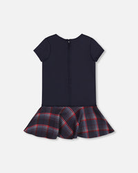 Milano Dress Navy Blue With Plaid Flounce - H20I87_484