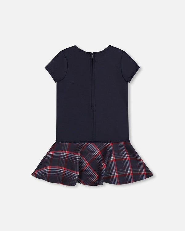 Milano Dress Navy Blue With Plaid Flounce - H20I87_484