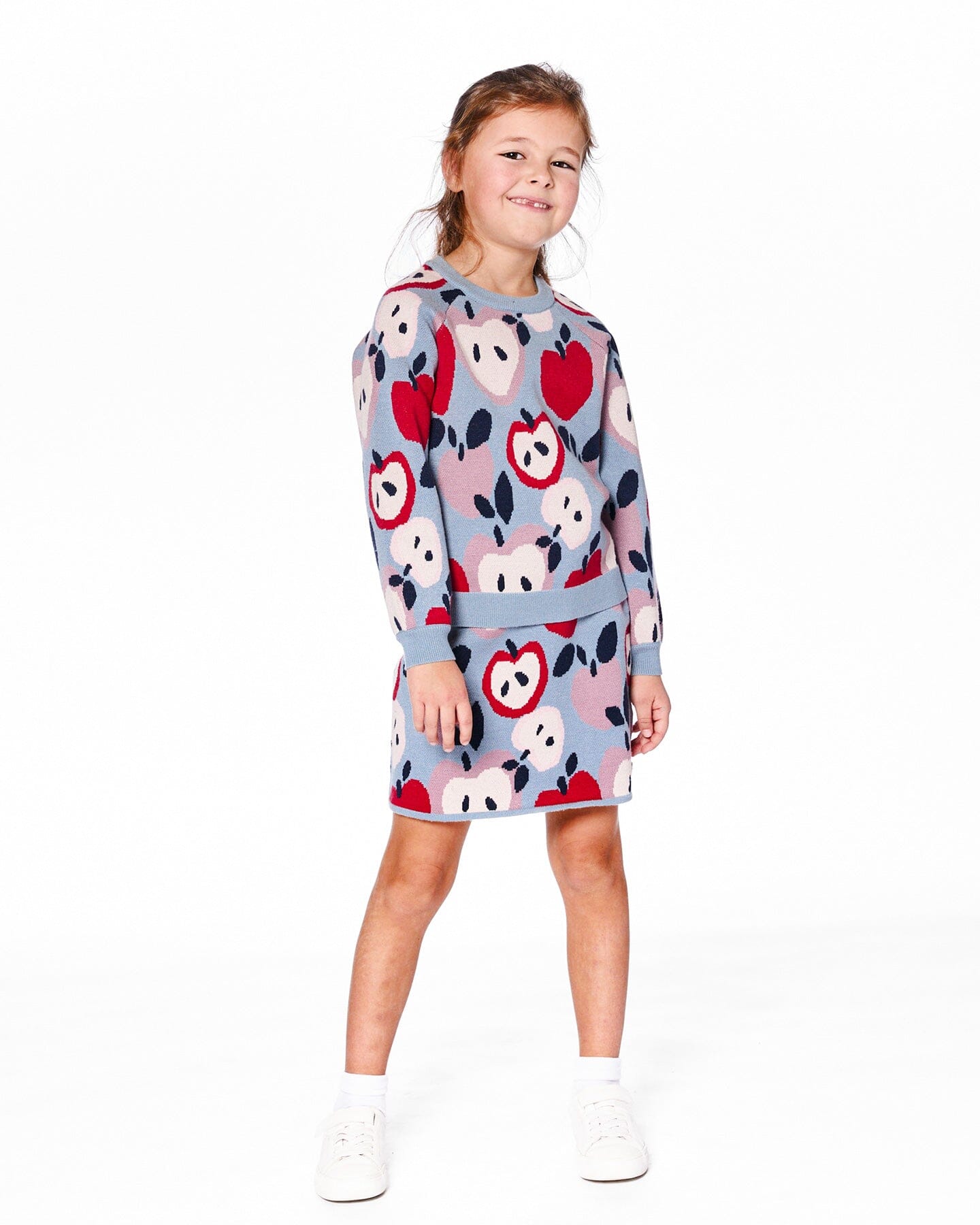 Knit Skirt Blue And Red With Apple Heart Jacquard - H20IT81_000