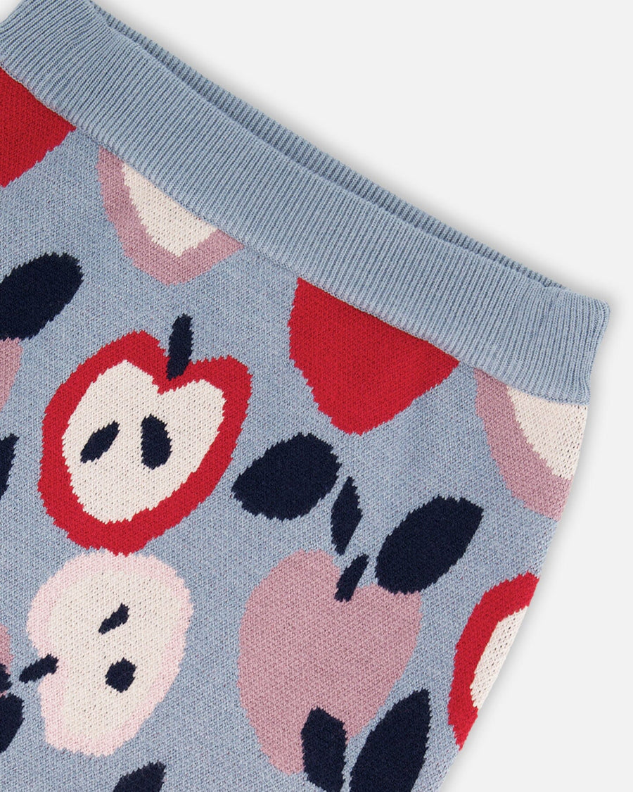 Knit Skirt Blue And Red With Apple Heart Jacquard - H20IT81_000