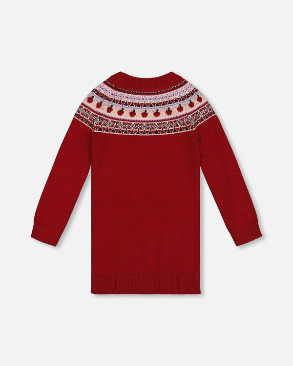 Knit Dress Red With Apple Jacquard Yoke - H20IT86_709