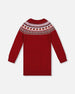 Knit Dress Red With Apple Jacquard Yoke - H20IT86_709