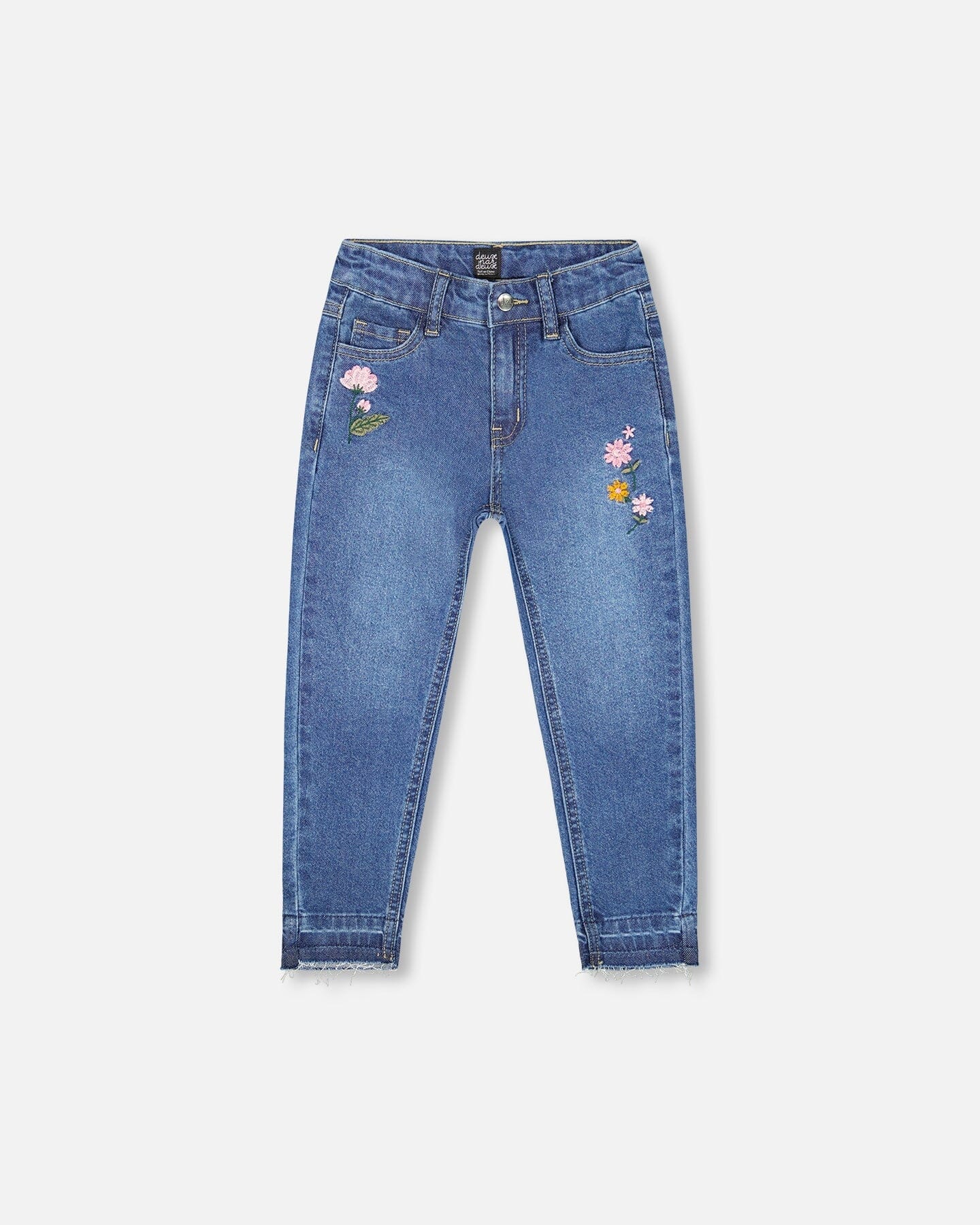Jeans Blue Denim With Frayed Hems And Floral Embroideries - H20J21_123