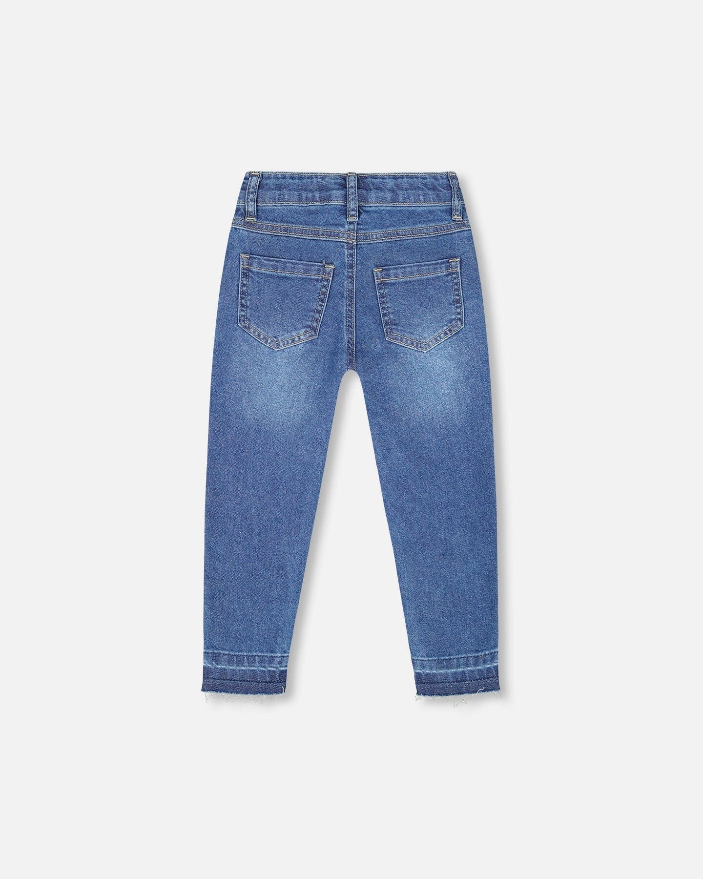 Jeans Blue Denim With Frayed Hems And Floral Embroideries - H20J21_123
