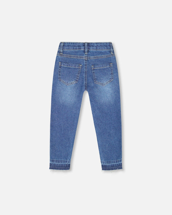 Jeans Blue Denim With Frayed Hems And Floral Embroideries - H20J21_123