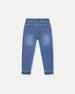 Jeans Blue Denim With Frayed Hems And Floral Embroideries - H20J21_123