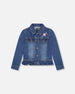 Denim Jacket Blue With Ruffle Hem And Floral Embroidery - H20J50_123