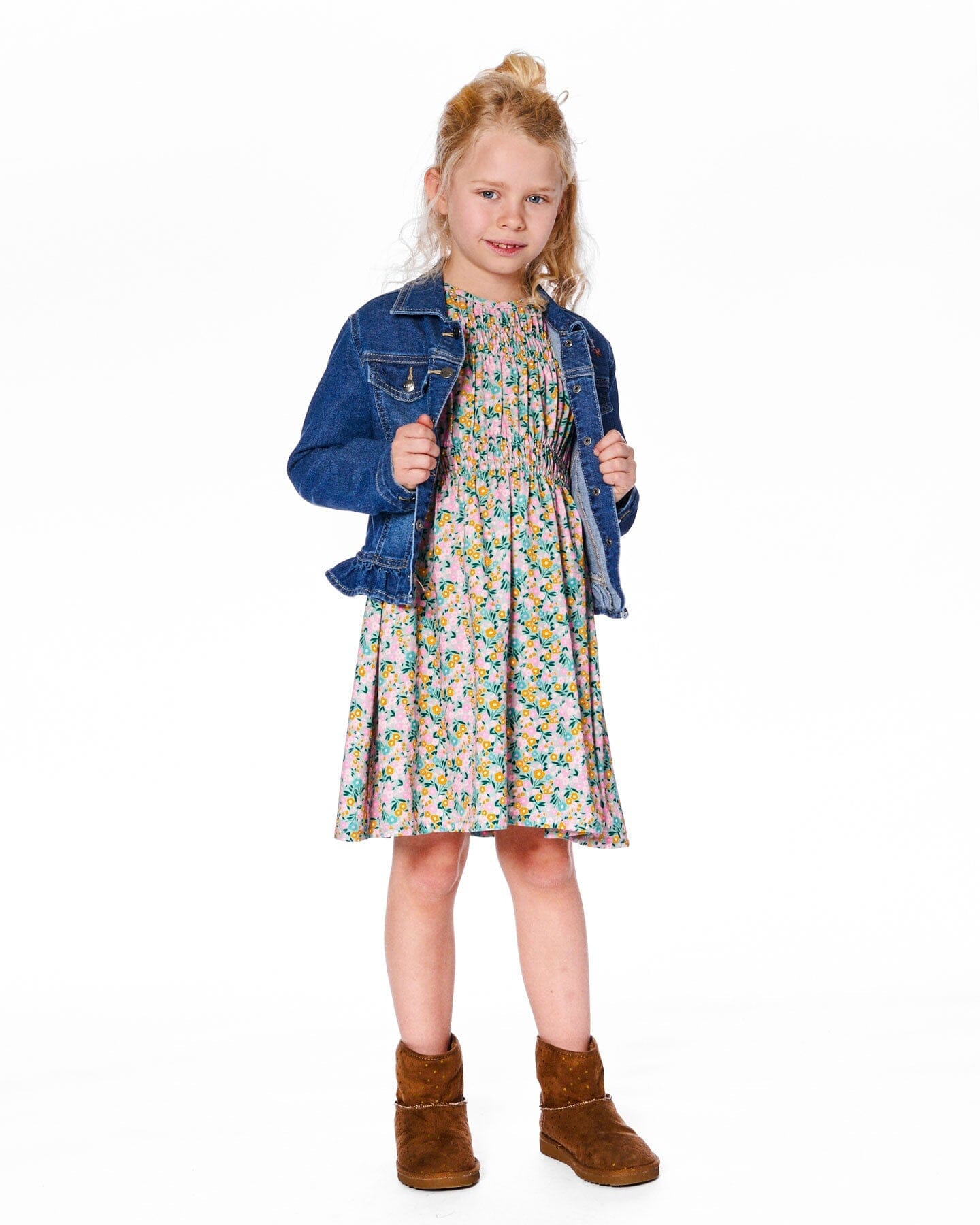 Denim Jacket Blue With Ruffle Hem And Floral Embroidery - H20J50_123