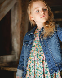 Denim Jacket Blue With Ruffle Hem And Floral Embroidery - H20J50_123