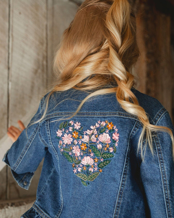 Denim Jacket Blue With Ruffle Hem And Floral Embroidery - H20J50_123