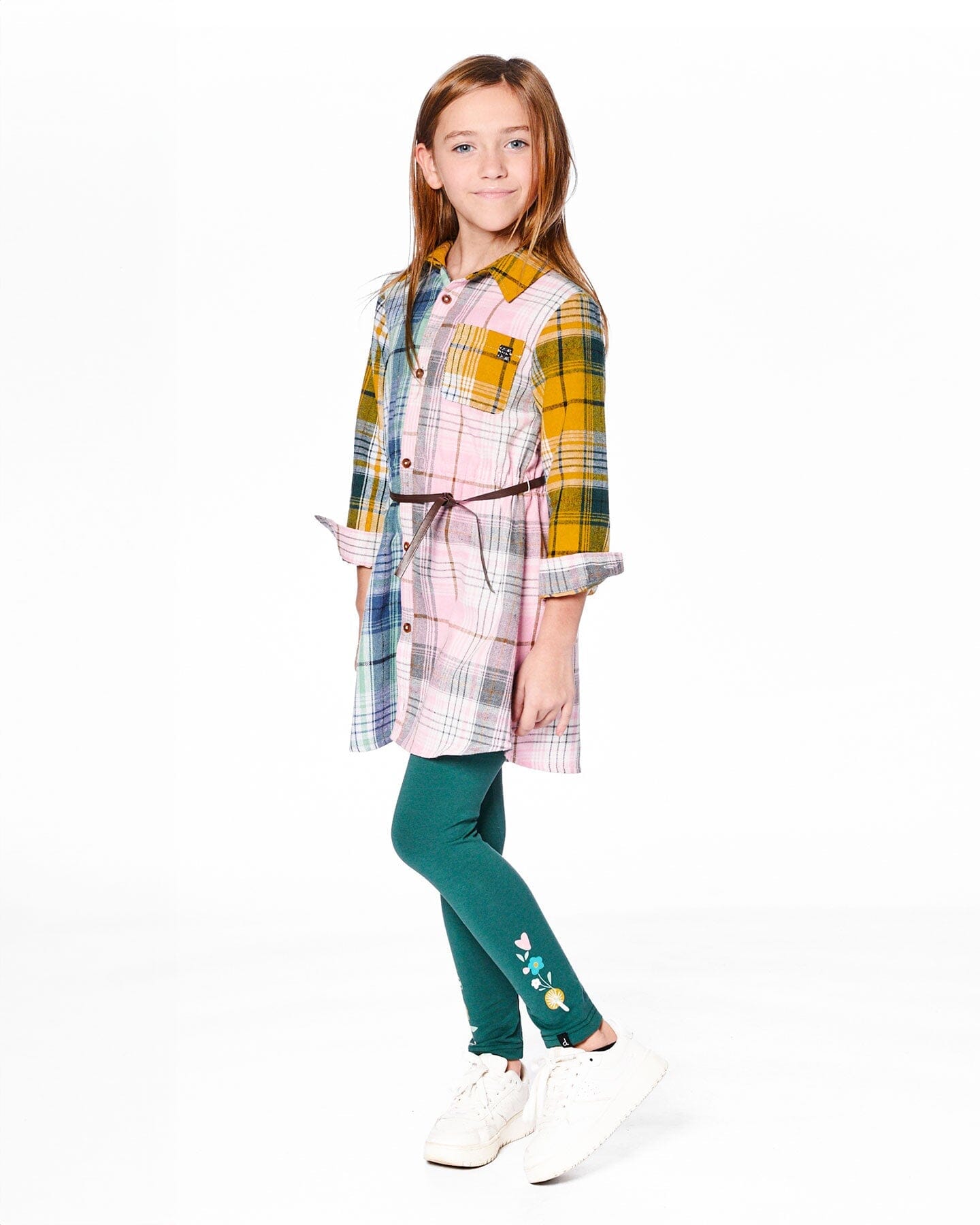 Leggings Dark Green With Flower Print - H20J60_548