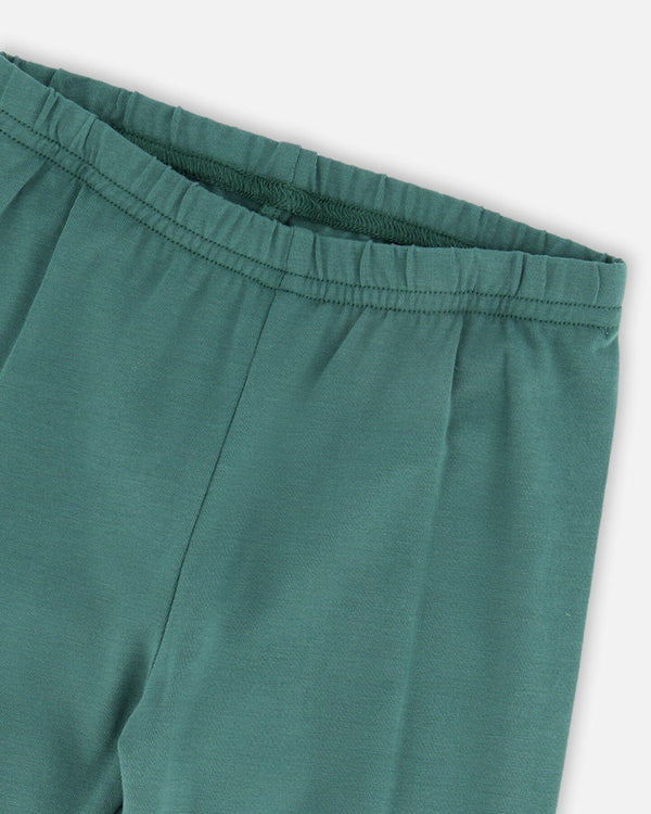 Leggings Dark Green With Flower Print - H20J60_548