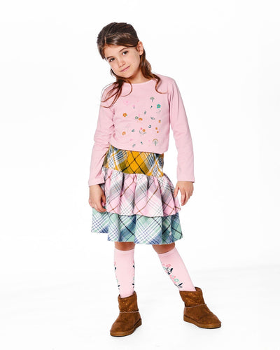Two-Tiered Flannel Skirt Green Pink And Yellow - H20J80_000