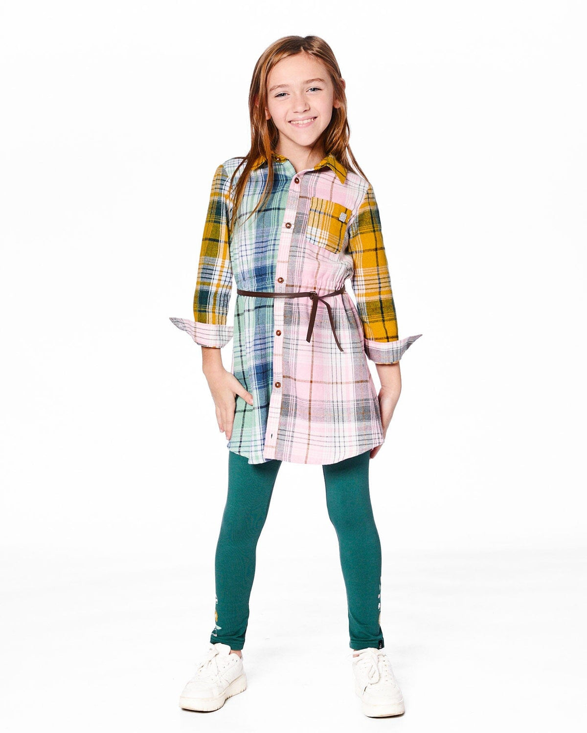 Shirt Dress With Belt Green Pink And Yellow - H20J86_000