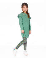 Knitted Dress Sage Green With Ruffles And Floral Embroidery - H20JT85_340