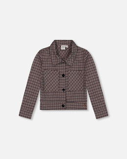 Jacquard Knit Jacket With Houndstooth Pattern - H20K52_076
