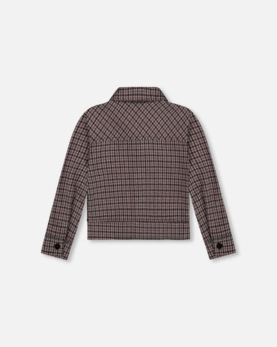 Jacquard Knit Jacket With Houndstooth Pattern - H20K52_076