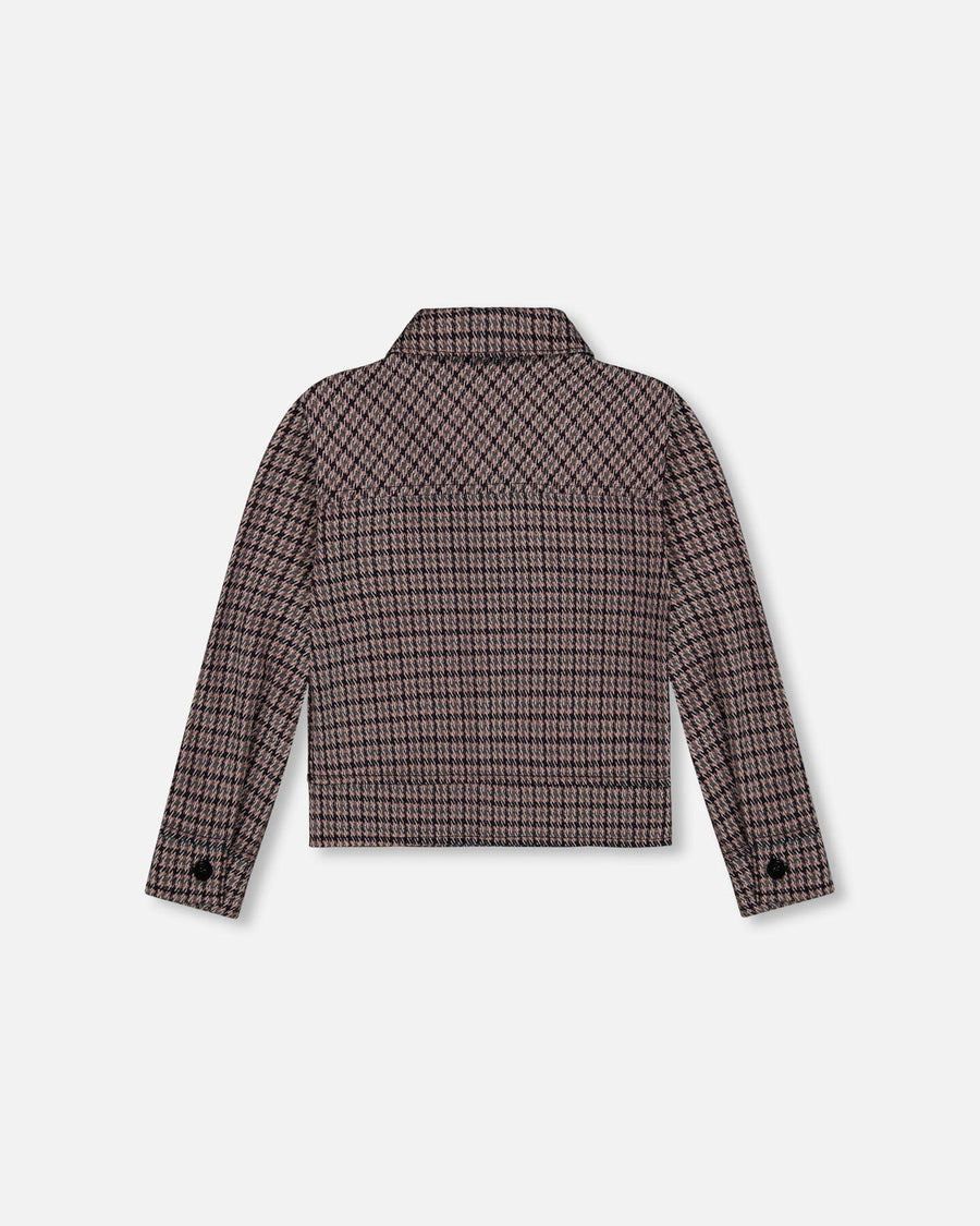 Jacquard Knit Jacket With Houndstooth Pattern - H20K52_076