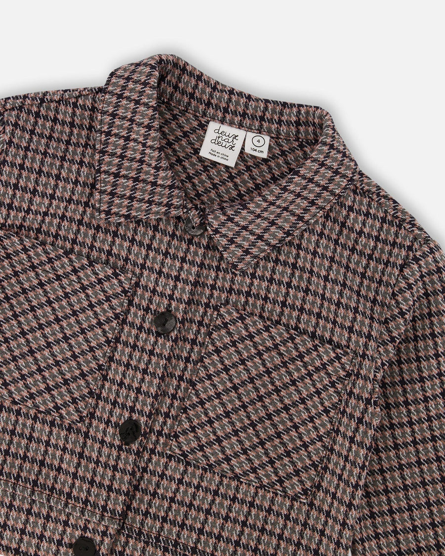 Jacquard Knit Jacket With Houndstooth Pattern - H20K52_076