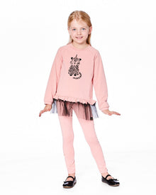 Long Bi-Material Top Dusty Pink With Mesh Ruffle Hem And Leopard Print - H20K76_650