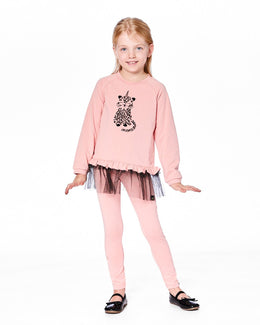 Long Bi-Material Top Dusty Pink With Mesh Ruffle Hem And Leopard Print - H20K76_650