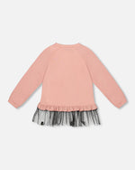 Long Bi-Material Top Dusty Pink With Mesh Ruffle Hem And Leopard Print - H20K76_650