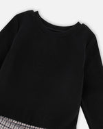 Bi-Material Dress Black And Houndstooth - H20K86_076