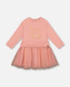 Bi-Material Dress Dusty Pink With Mesh Skirt And Unicorn - H20K87_681