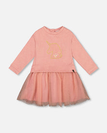 Bi-Material Dress Dusty Pink With Mesh Skirt And Unicorn - H20K87_681