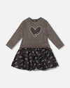 Bi-Material Dress Black With Mesh Skirt And Heart - H20K87_999