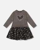 Bi-Material Dress Black With Mesh Skirt And Heart - H20K87_999