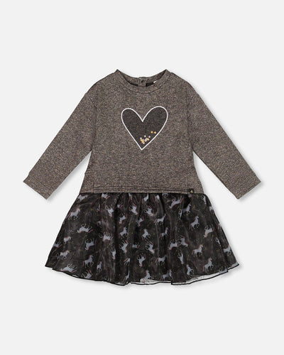 Bi-Material Dress Black With Mesh Skirt And Heart - H20K87_999