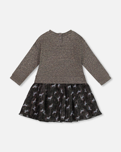 Bi-Material Dress Black With Mesh Skirt And Heart - H20K87_999