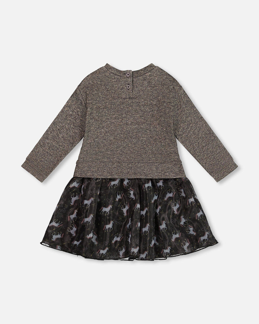 Bi-Material Dress Black With Mesh Skirt And Heart - H20K87_999