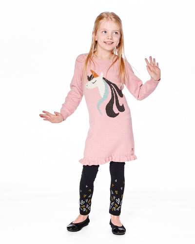Knitted Dress Dusty Pink With Unicorn Intarsia - H20KT85_650
