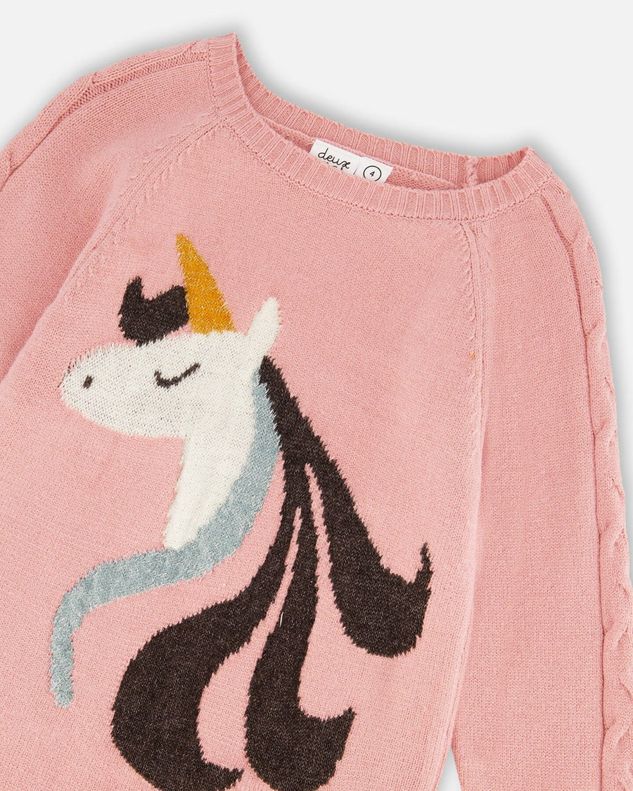 Knitted Dress Dusty Pink With Unicorn Intarsia - H20KT85_650