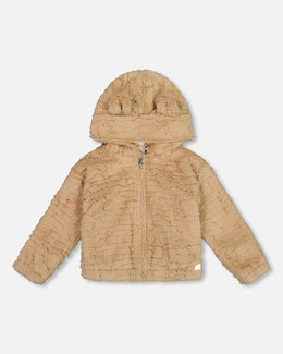 Faux Fur Hooded Jacket Nougat - H20LG50_116