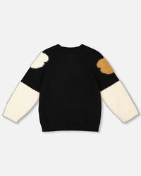 Knitted Sweater Black With Bear Intarsia - H20LGT71_999