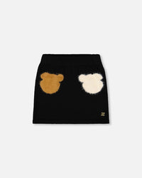 Knitted Skirt Black With Bear Intarsia - H20LGT80_999