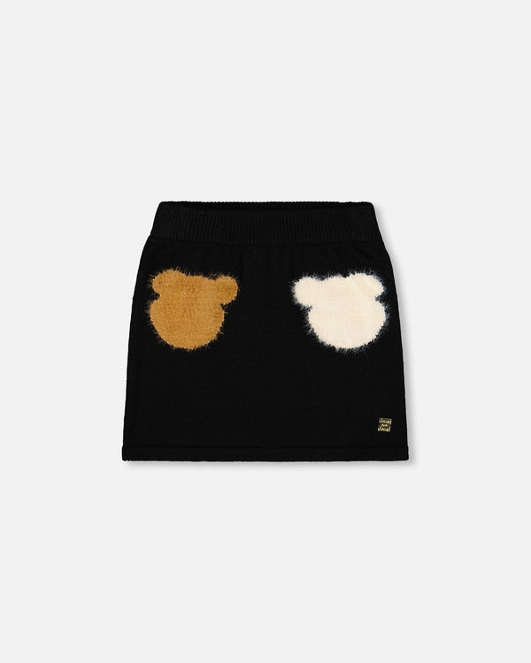 Knitted Skirt Black With Bear Intarsia - H20LGT80_999