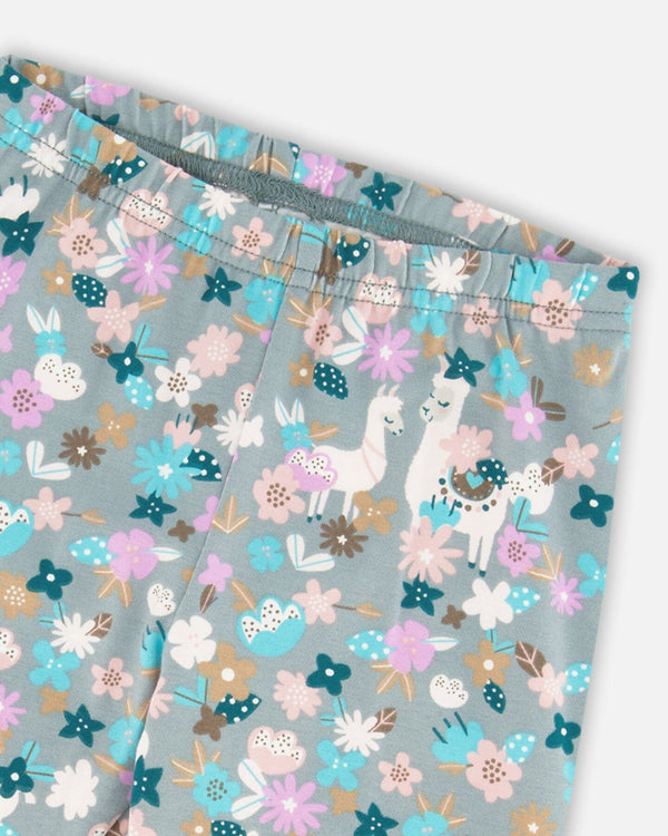 Organic Cotton Leggings Blue Llama Print - H20M60_081