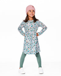 Half Button Organic Cotton Dress Blue Llama Print - H20M88_081