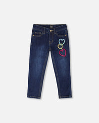 Stretch Jeans Blue Denim With Glittery Hearts - H20N20_123