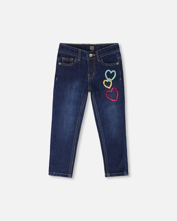 Stretch Jeans Blue Denim With Glittery Hearts - H20N20_123