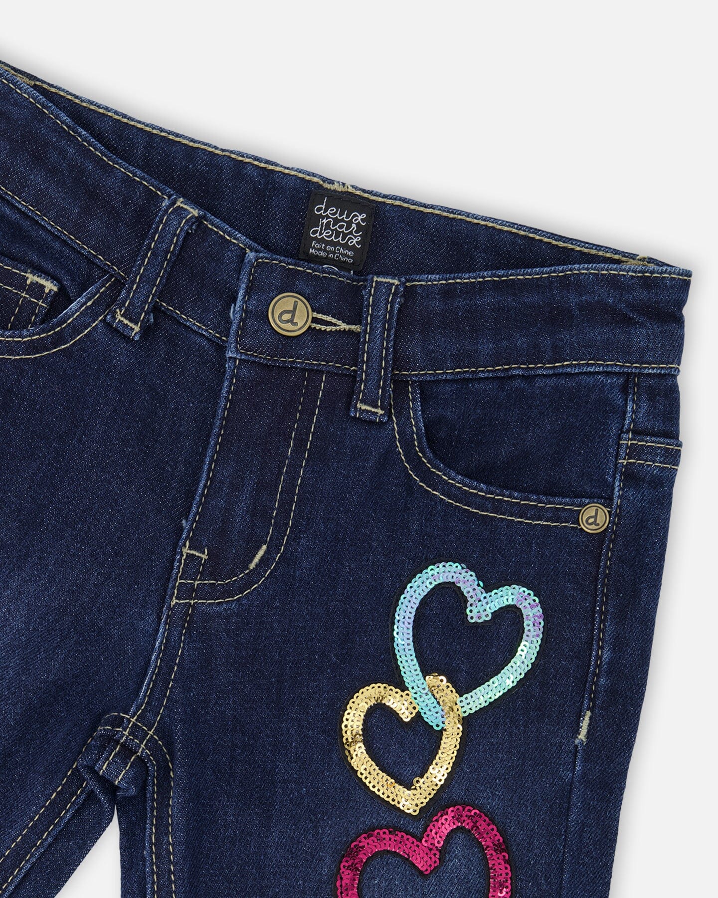 Stretch Jeans Blue Denim With Glittery Hearts - H20N20_123