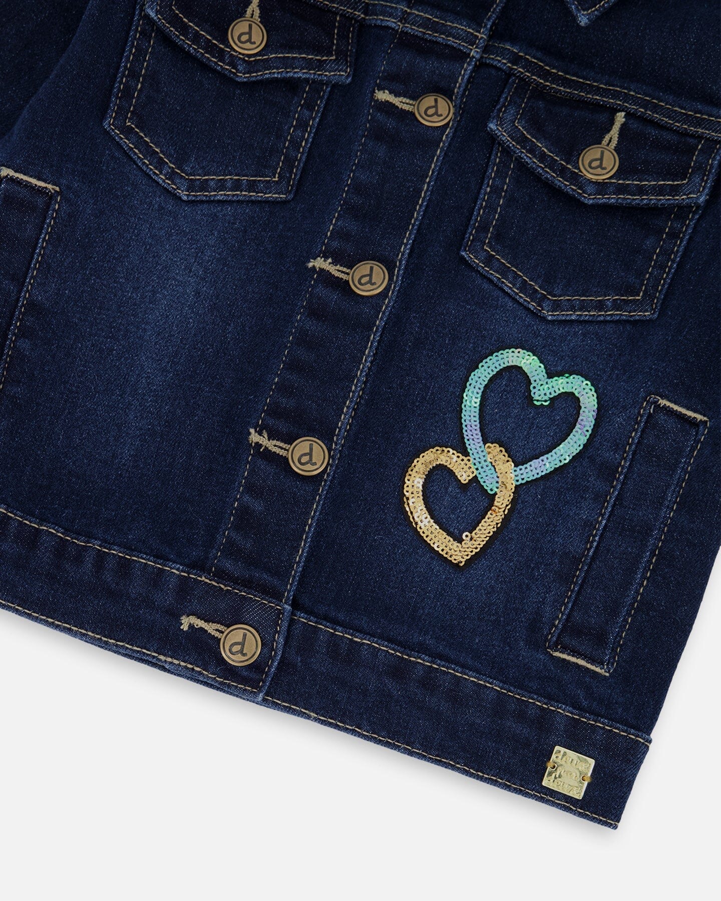 Stretch Denim Jacket Dark Blue With Glittery Hearts And Unicorn - H20N51_123