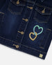 Stretch Denim Jacket Dark Blue With Glittery Hearts And Unicorn - H20N51_123