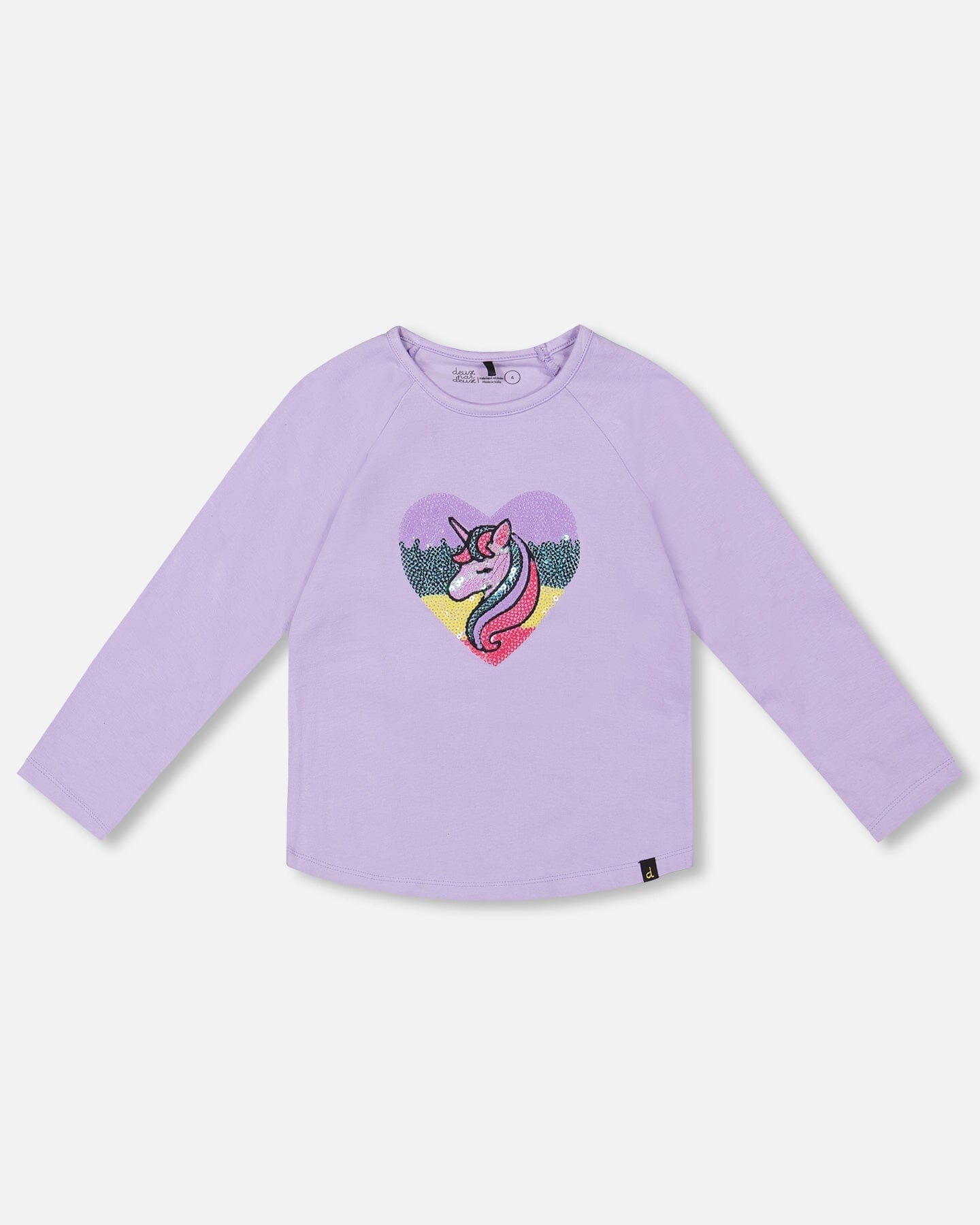 Organic Cotton Long Sleeve T-Shirt Lavender With Sequin Unicorn - H20N70_564