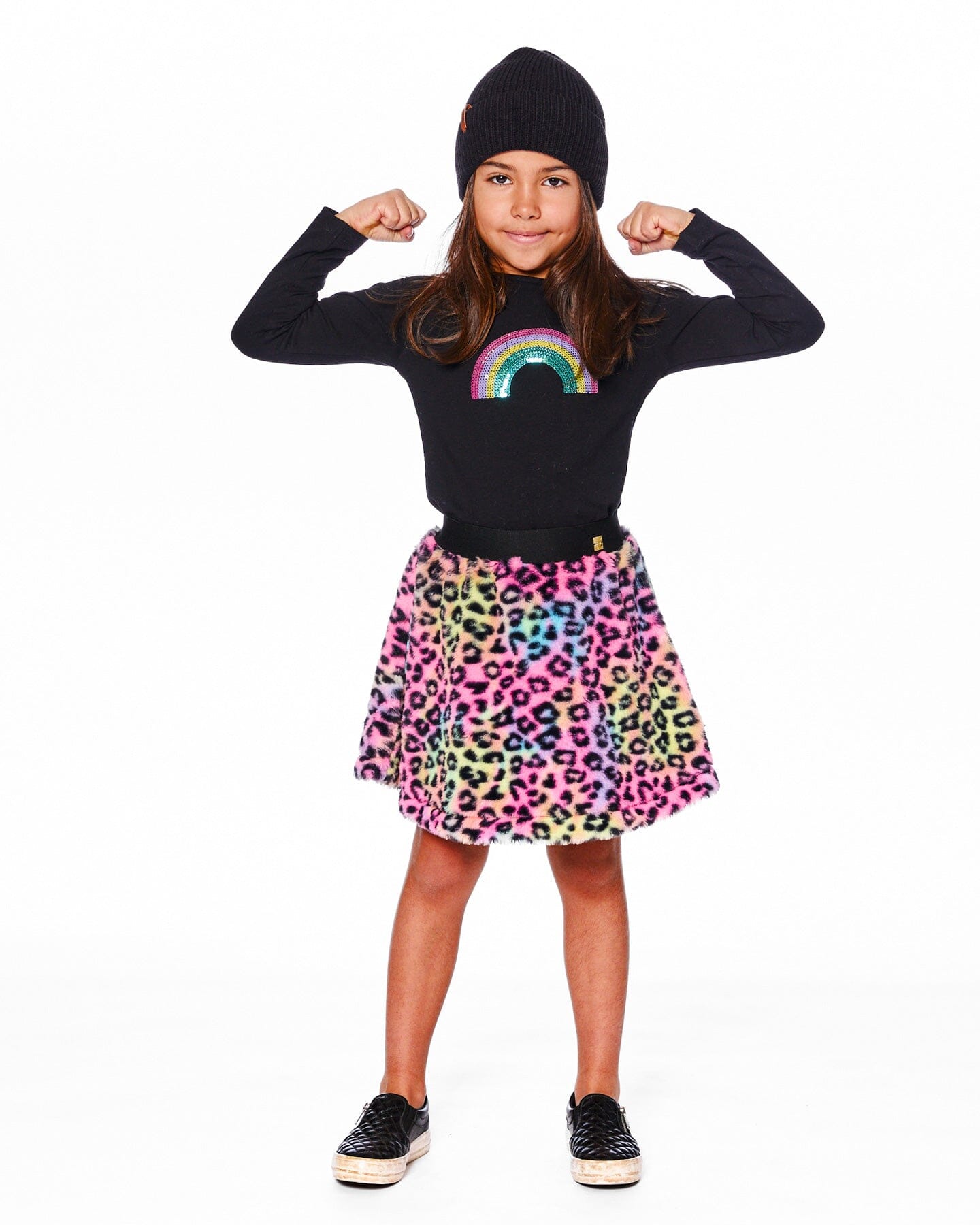 Faux Fur Skirt Multicolor Leopard - H20N80_000