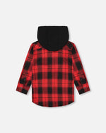 Plaid Flannel Shirt With Hoodie Red And Black - H20OB16_085